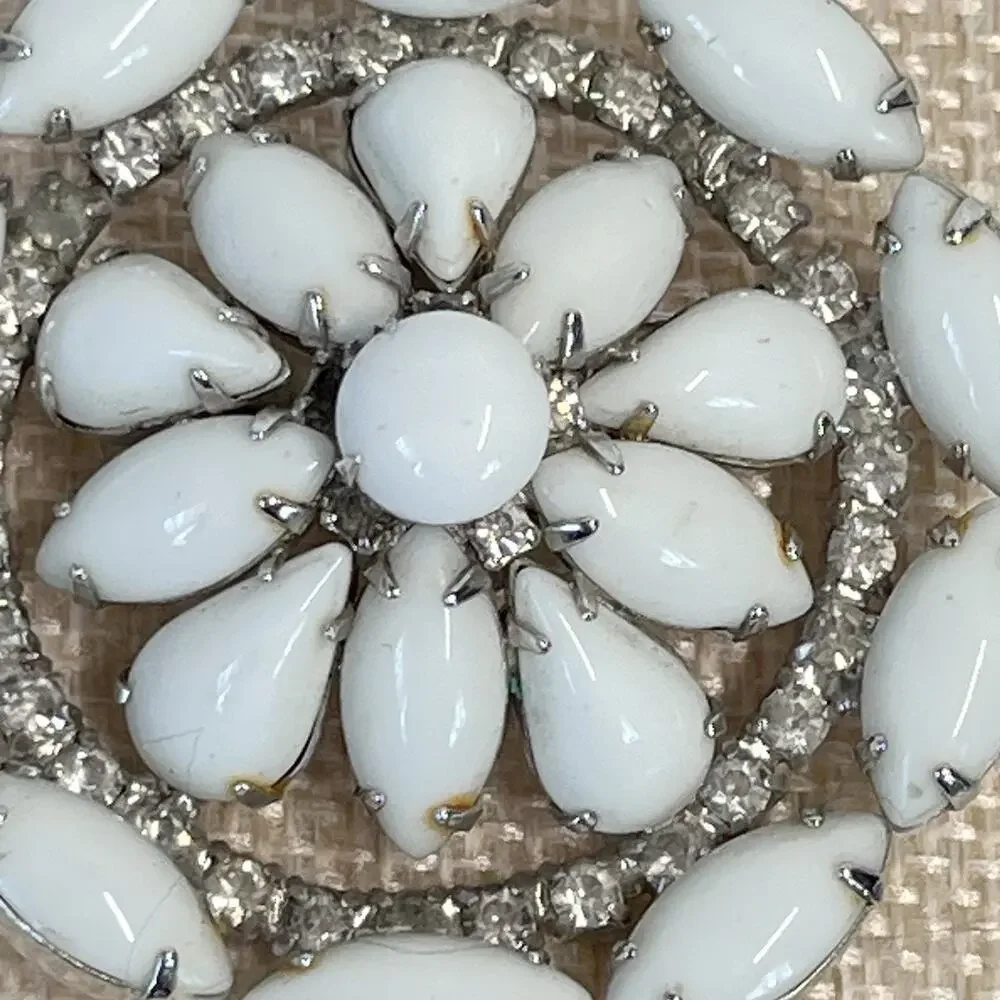 Vintage Krammer White Stones Faux Diamonds Brooch Pin MCM Granny Core 2